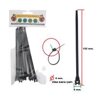 GT155X6PKVK GUTSY PLASTIK KELEPÇE CIVATA KAFA GEÇME DÜBELLİ 8MMX155MM KABLO BAĞI (10 ADET)